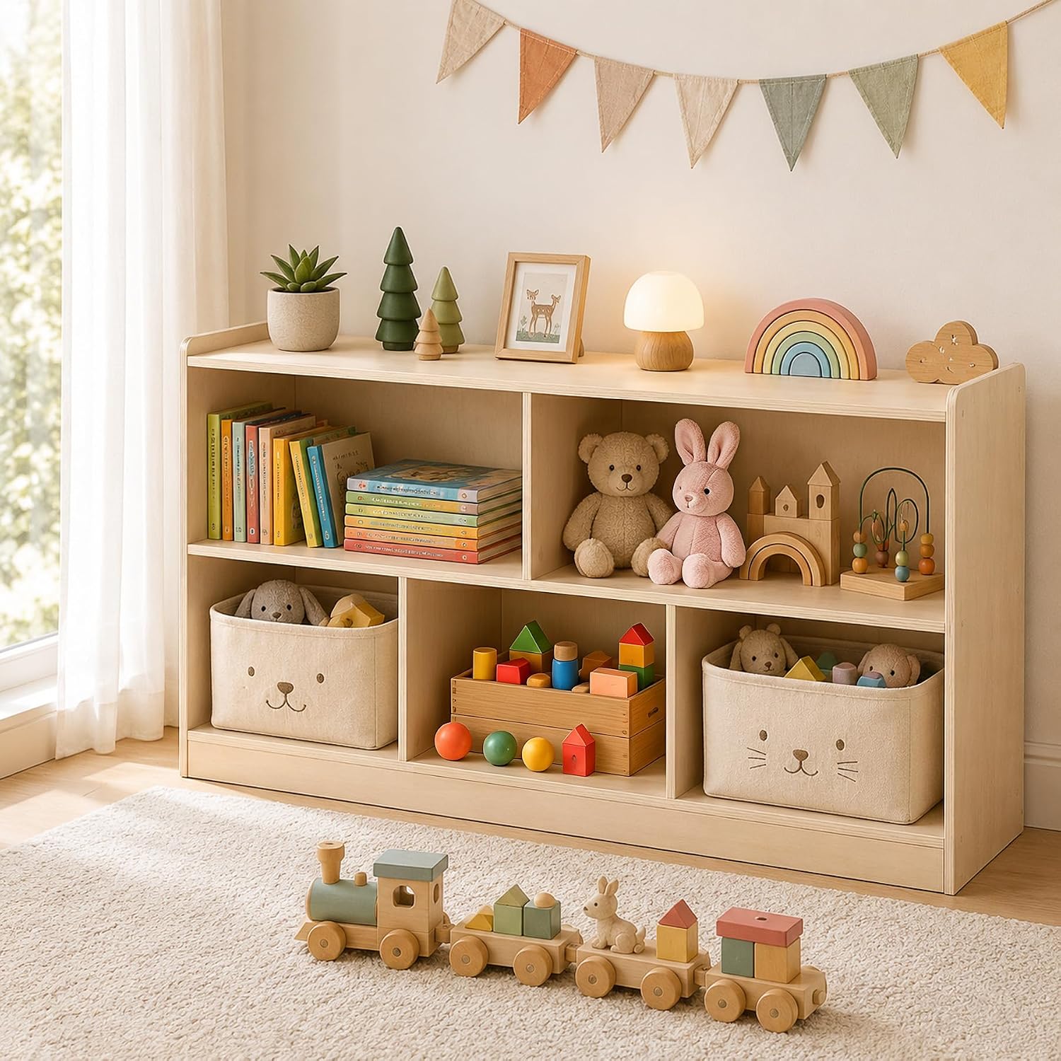 Bookshelf 5 Tier - Drewniany 5-segmentowy szafek Montessori dla maluchów
