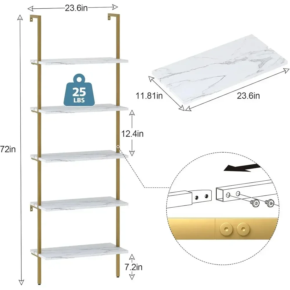 5-poziomowy biały marmurowy re – Bookshelf 5 Tier recenzja i cena