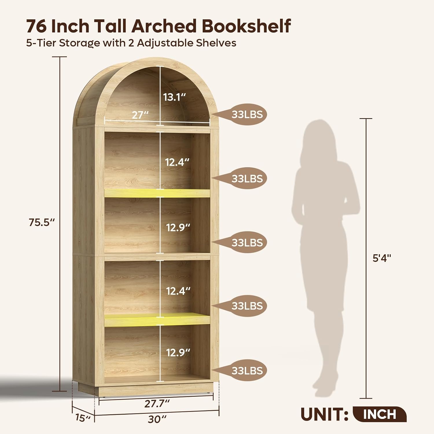 Wysoki łukowy regał Bestier 76 – Bookshelf 5 Tier recenzja i cena